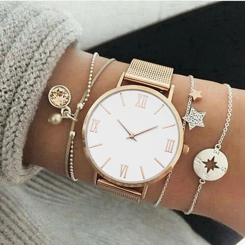 2023 Watch For Women Elegant Business Rose Gold Stainless Steel Simple Ladies Wristwatch Mesh Bracelet Clock Gifts Montre Femmes