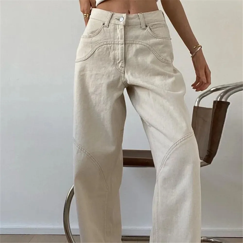 Beige Jeans Baggy Women Boyfriend Casual Denim Trousers Vintage High Waist Straight Wide Leg Pants Classic Fashion 90s Y2k Jeans