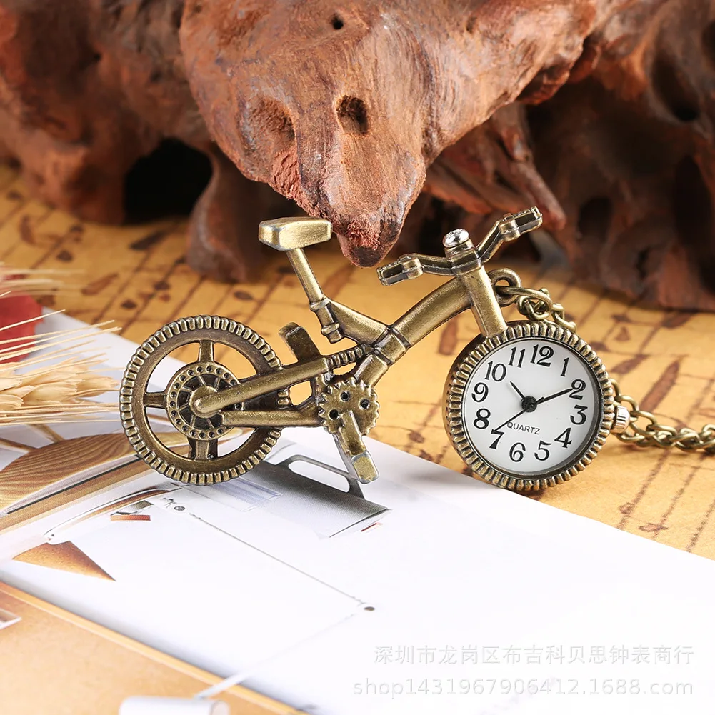 Silver Bronze Retro Bike Bicycle Design Pocket Key Ring Clip Clasp Bag Watch Quartz Watch Metal Deco Watches