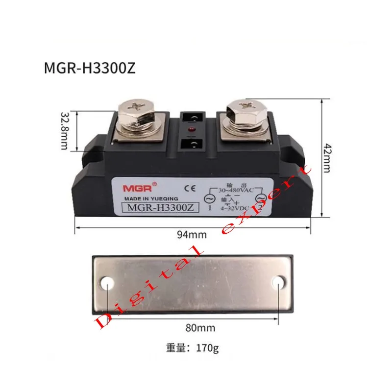 

MGR-H3300Z 500A 400A 300A 200A 150A 100A Solid State Relais Ssr Module Eenfase Ingang 3-32VDC Output 35-480VA