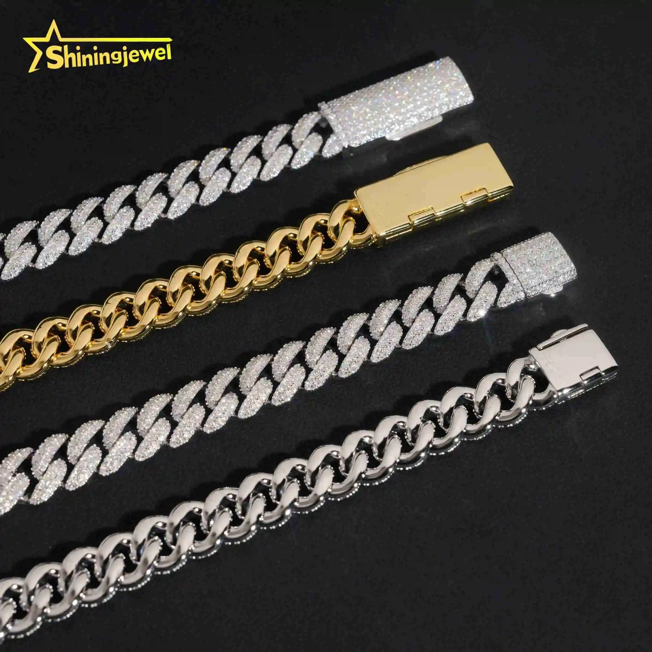 Sale Hot 10mm 2 Rows 925 Silver Cuban Chain VVS Moissanite Diamond Cuban Link Chain Hip Hop Mens Jewelry..
