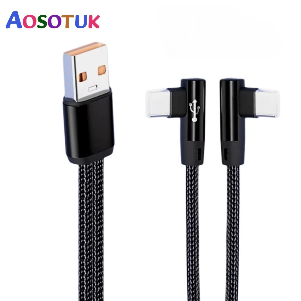 

2 в 1, локоть USB-разветвитель для зарядки, 1,2 м, тип C, провод для передачи данных, USB-кабель для быстрой зарядки, универсальные USB-кабели для зарядки типа C