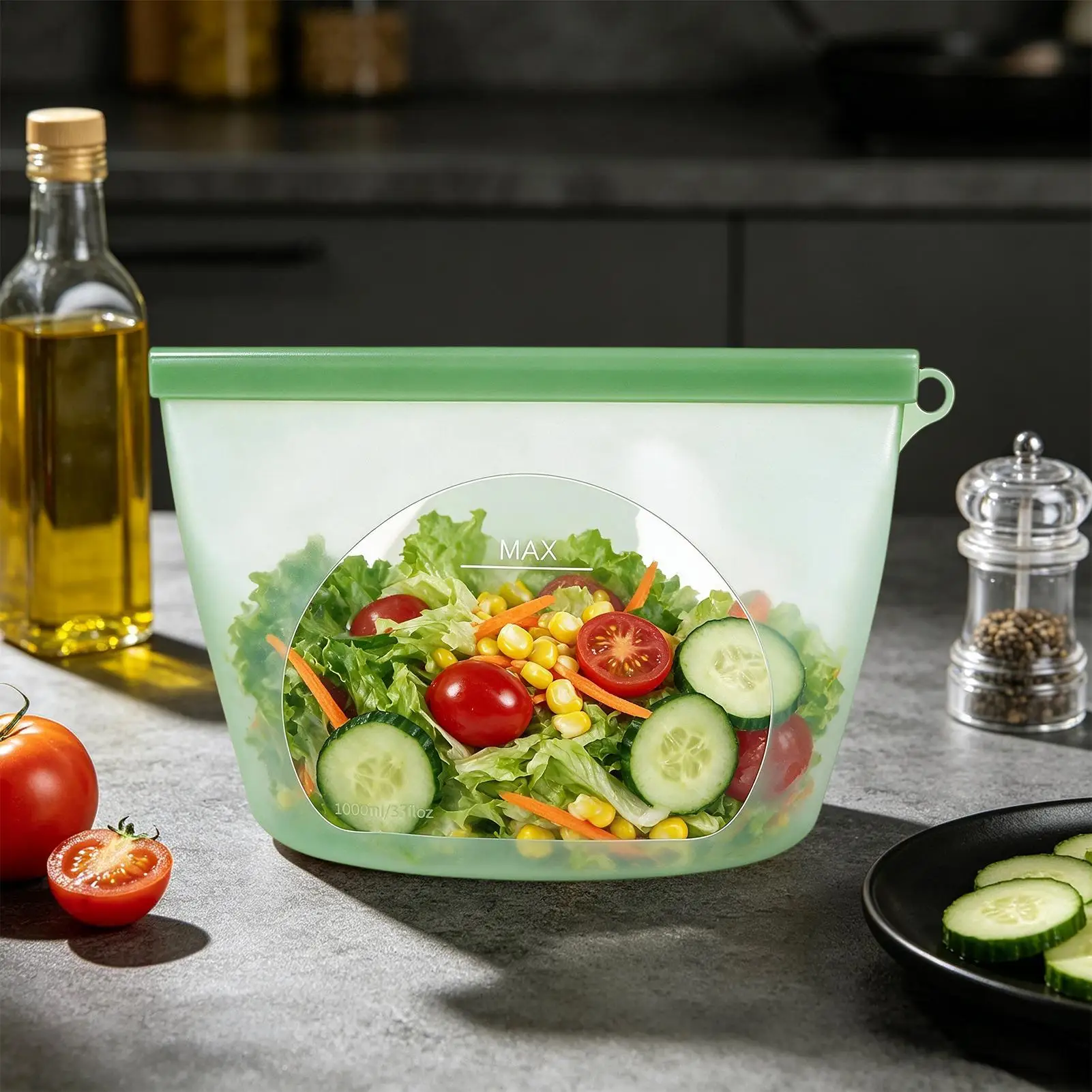 Silicone Bags For Food Storage 1000ml Oven Safe Pouch With Writable Area Ziploc Lunch Containers For Snacks Vegetables Fruits