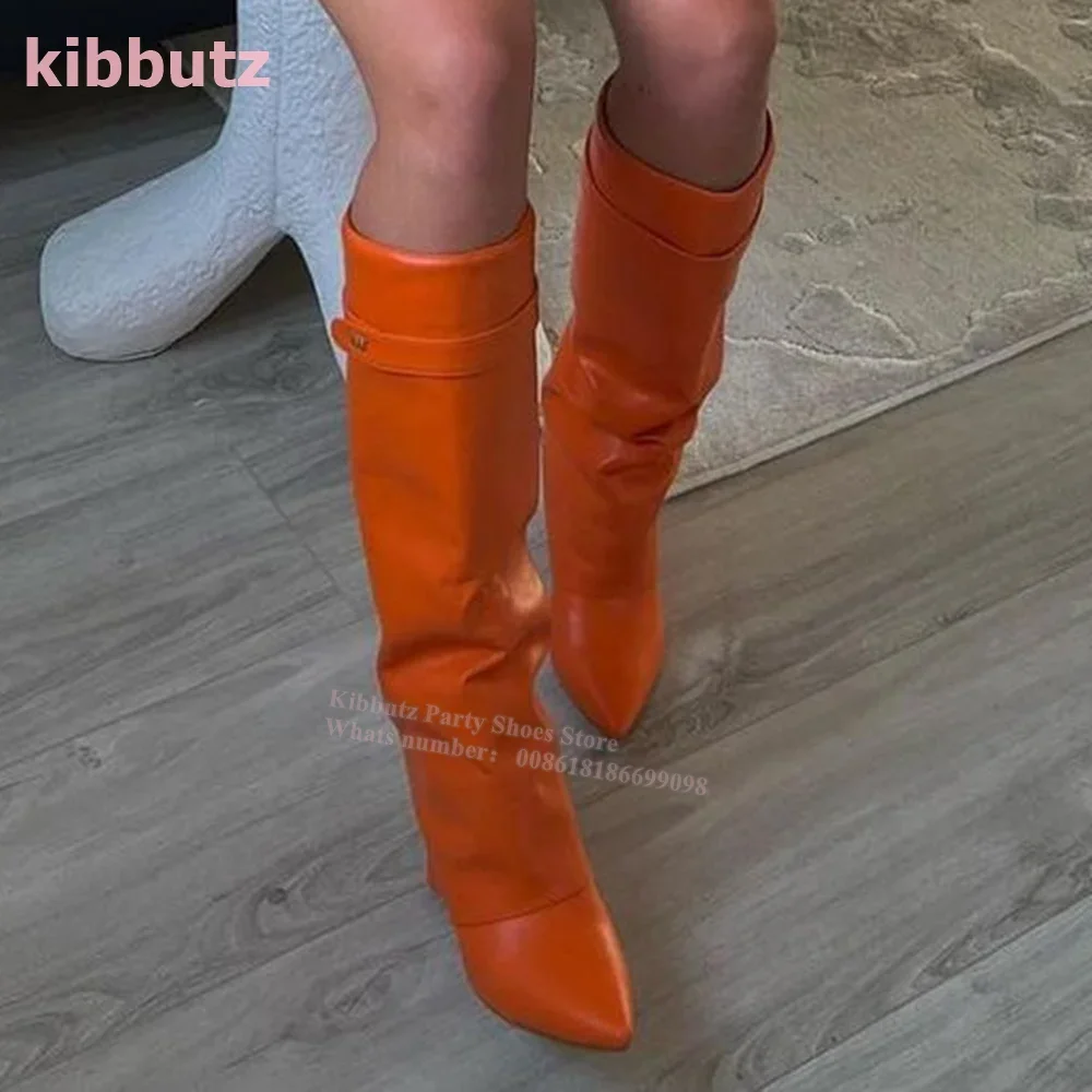 أحذية بحافة مقلوبة حتى الركبة أحذية مثيرة للفتيات مثيرة بمقدمة مدببة أحذية جلدية فاخرة سهلة الارتداء موضة فاخرة ومريحة جديدة