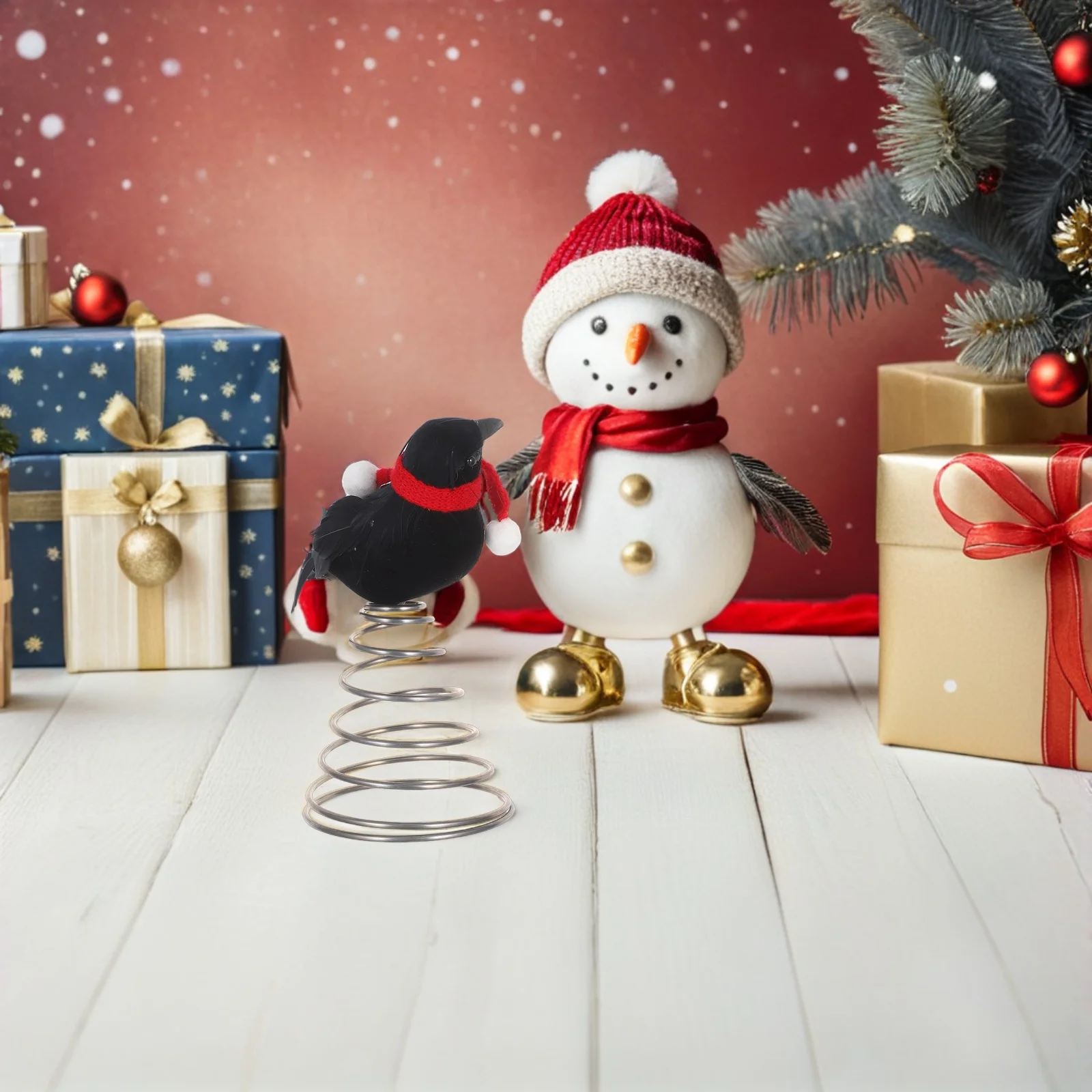 

Christmas Tree Crow Topper Red Scarf Metal Bird Decor Seasonal Holiday Tree Decorations Halloween Party Black Crow Ornaments