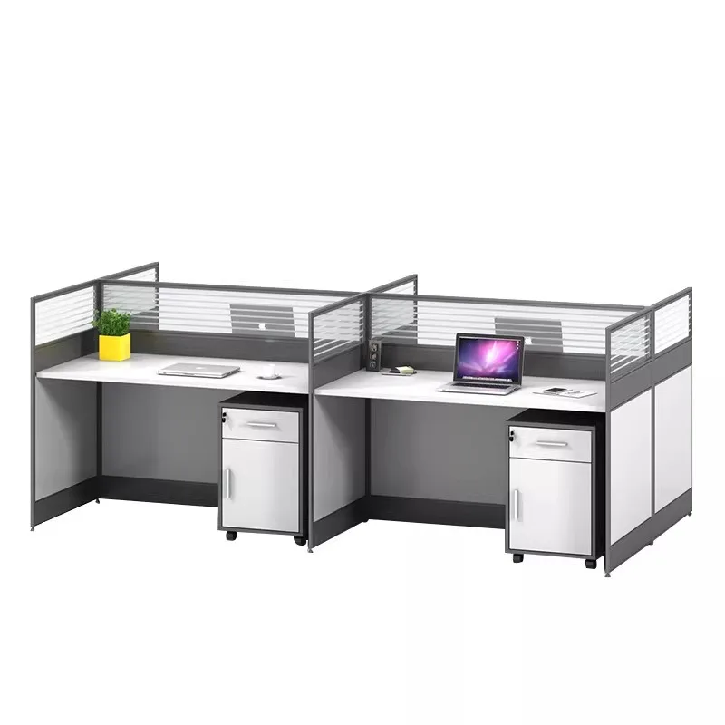 

White Office Desk for 2 4 or 6 Persons Dry King Ten Corner L Shaped Cubicle Partition Workstation Setup