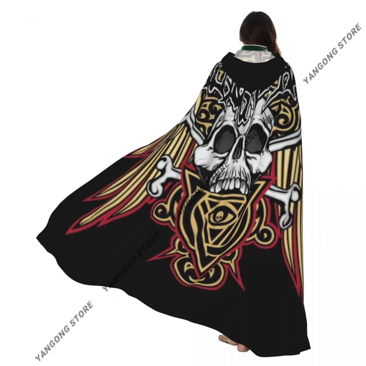 

Adult Halloween Gothic Skull Grunge Cloak Cape Hooded Medieval Costume Full Length Dress Coat