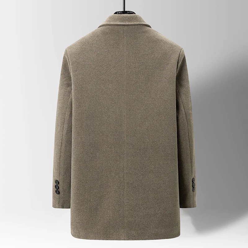 Men Wool Blends Trench Coats Autumn Winter Solid Color High Quality  Tailored Collar Wool Jacket Luxurious Brand Men\'s Clothing