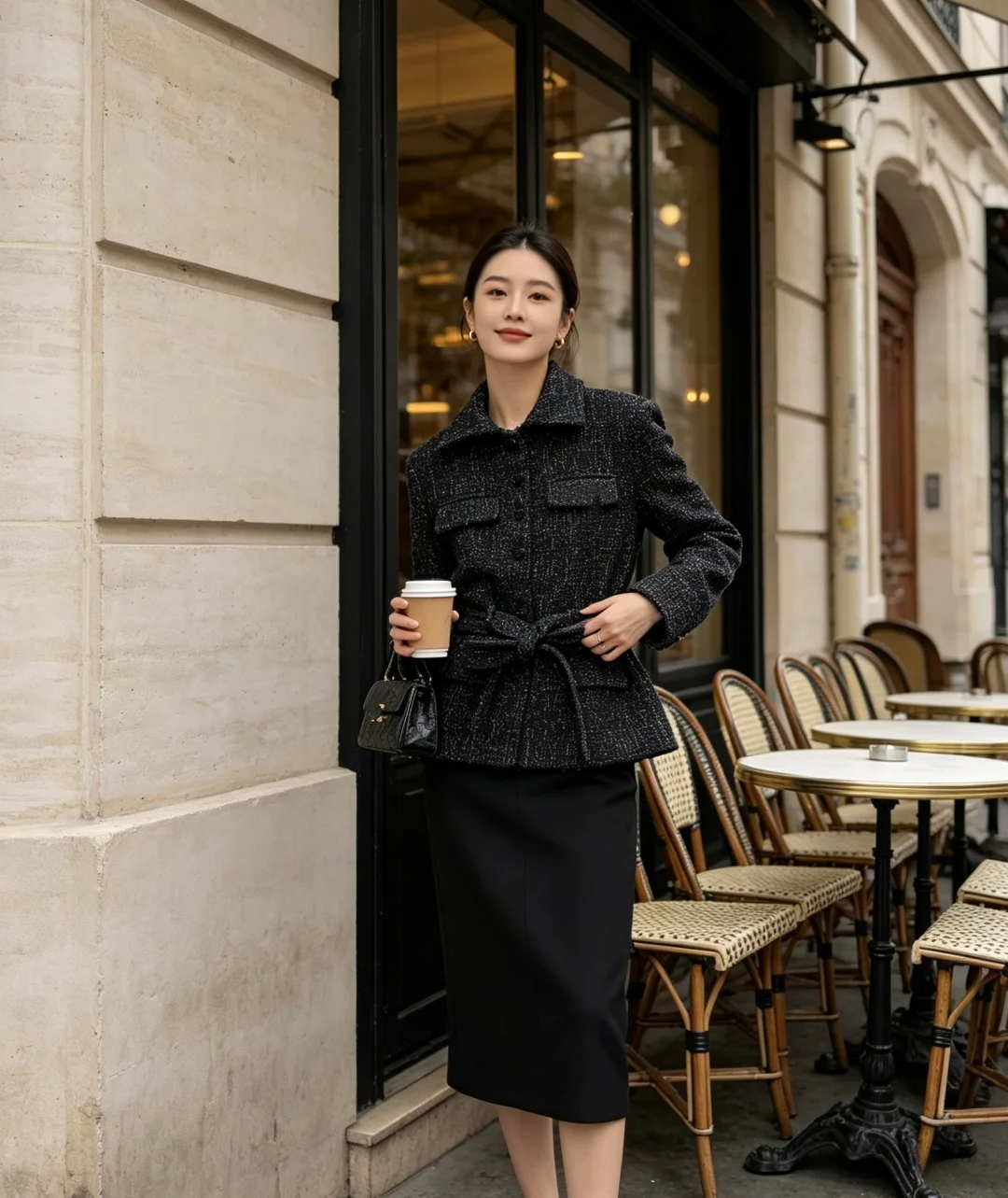 2026 Autumn Belted Coat - High-Quality Metallic Twill Plaid Collared Slim-Fitting Coat