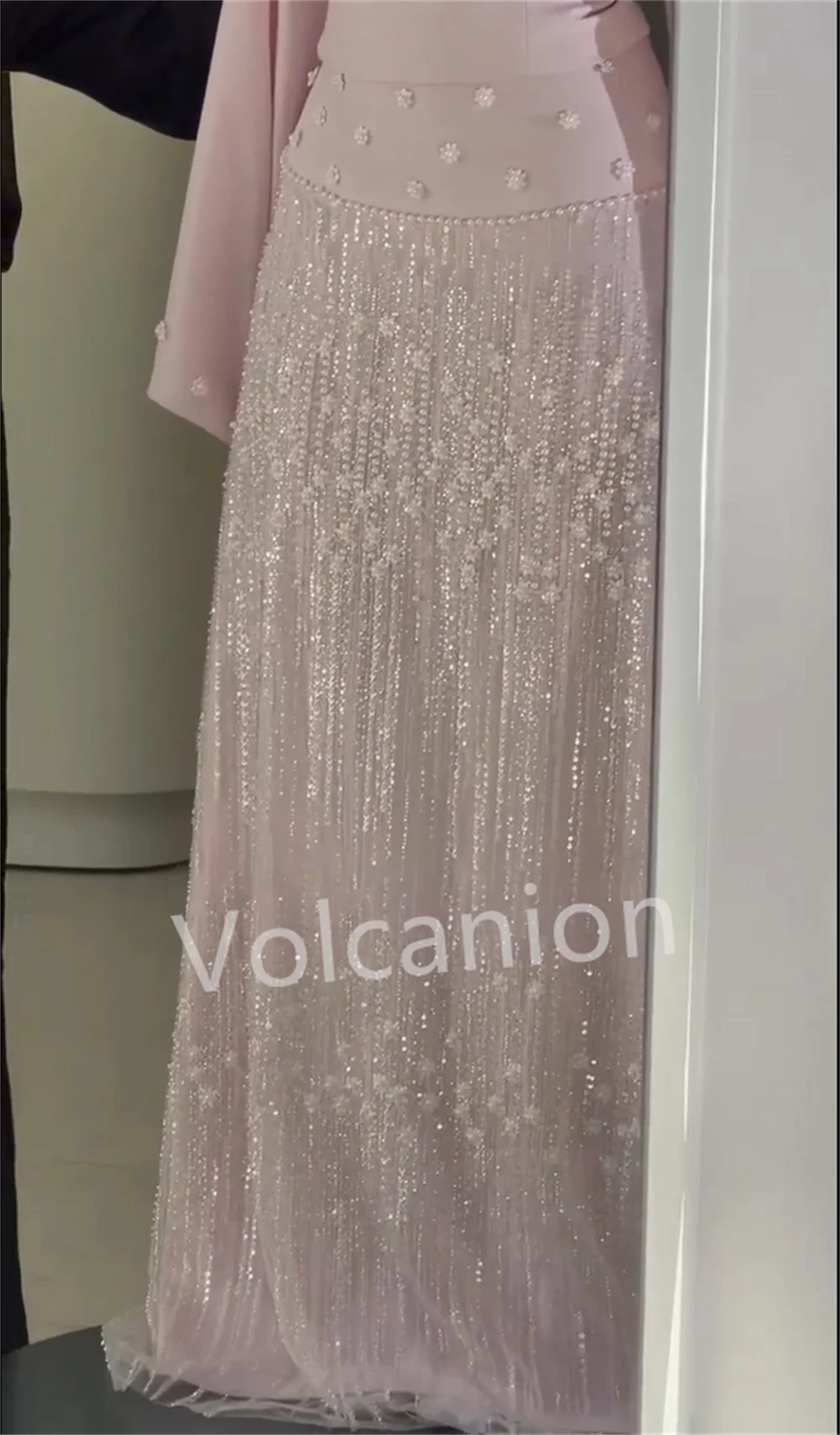 Customized Classic Jersey Pleat Sequined Pattern A-line High Collar Long Bespoke Occasion Prom Dresses Modern image 3