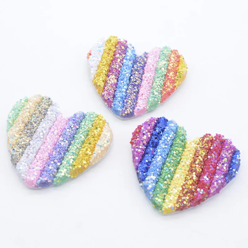 6Pcs 55*50mm Bling Sequin Pipe Rainbow Heart Applique for DIY Clothes Crafts Decor Headwear Hairpin Bow Accessories Patches