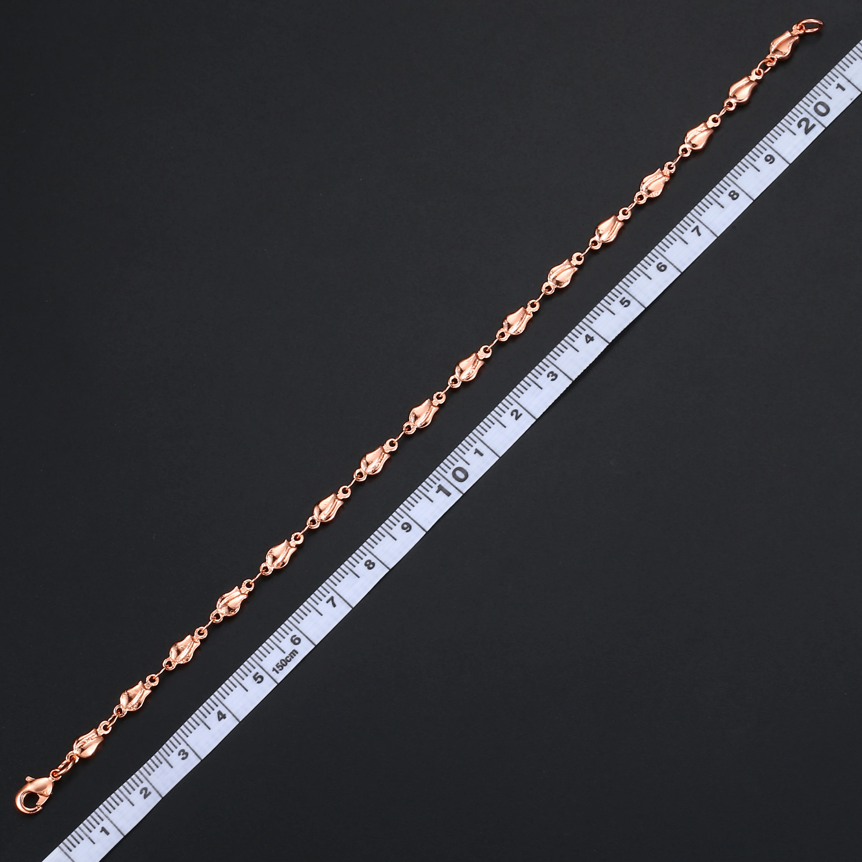 4mm Tulip Bud Bead Link Chain Bracelet 585 Rose Gold Color For Women Mom Jewelry Gifts 18cm 20cm 23cm GB394