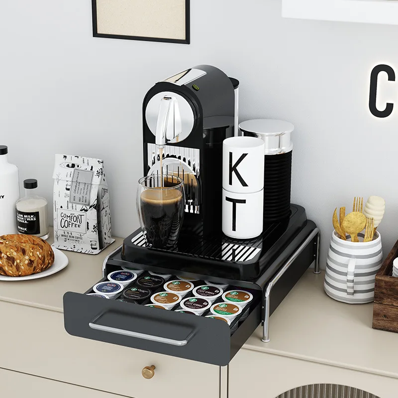 

Capsule Coffee Display Rack with Pull-Out Board Coffee Machine Base Drawer Shelves Tea Bag Storage Box Capsule Coffee Organizer