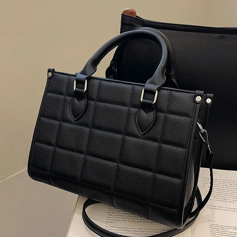 Temperament Business Commuter Handbag Women For Versatile Simple Checkered PU Solid Color Practical High Grade Superior Quality