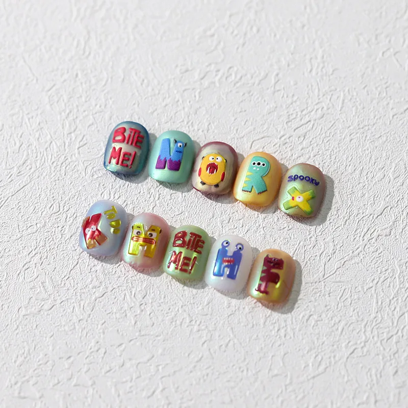 하이 퀄리티 절묘한 5D 글자 네일 스티커, 다채로운 젤리, 토끼, 해파리 디자인, 자체 접착 네일 아트 스티커, 1 개