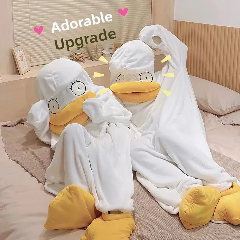Cute Duck Pajamas Men Women Cartoon Cartoon Style Sleepwear Funny Design All Gender White Goose Robe Children's Clothing