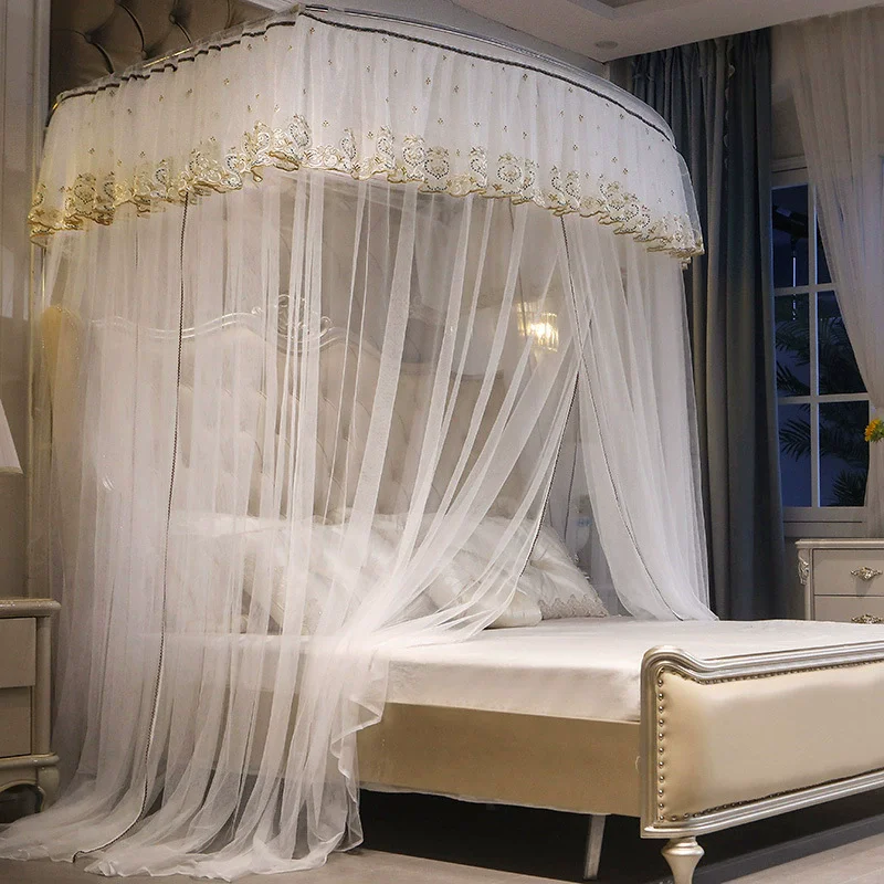2026 U-Shaped Mosquito Net Scalable Curtain Tent for Girls Three-Door Princess Style with Frame Canopy Bed Curtains