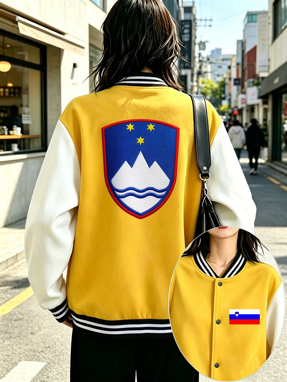 Slovenia Embroidery Prints Baseball Coat Womens Street Loose Cotton Jackets Winter Fleece Warm Tops Casual Pocket Woman Clothes
