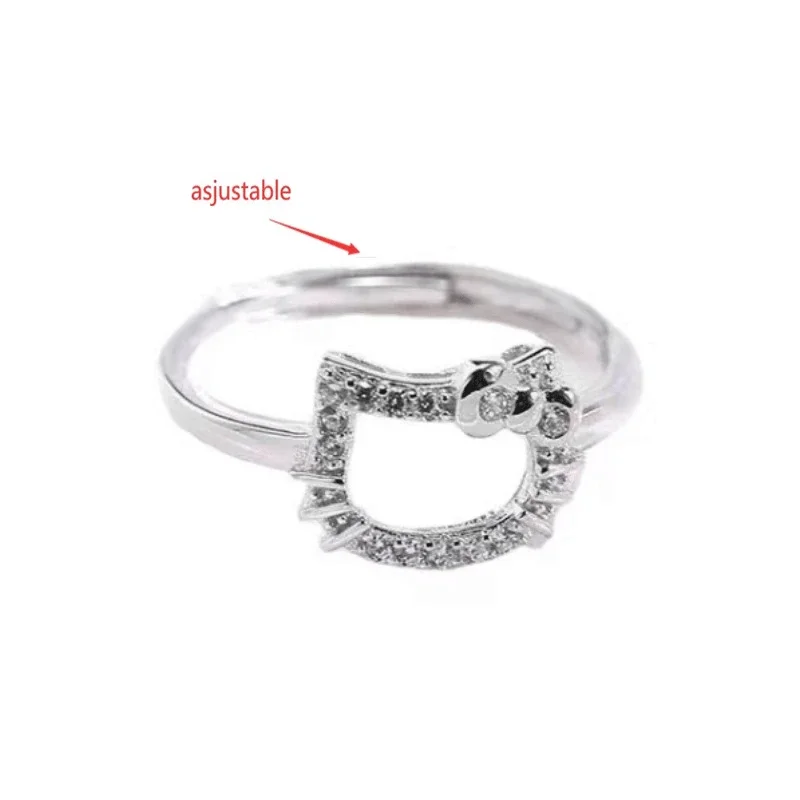 Anime Hello Kitty Silver Couple's Ring for Girl Women S999 Cute Jewellery Exquisite Gifts for Girlfriends Fashion Designs