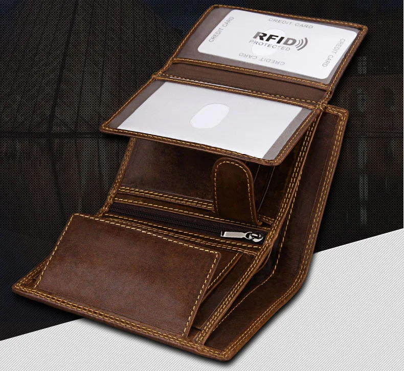 Name Angepasst Männer RFID Brieftaschen Hohe Qualität Echtes Leder Retro Männlichen Münzfach Karte Halter Geld Tasche Männer Geldbörsen Für Geschenk – Detail 2