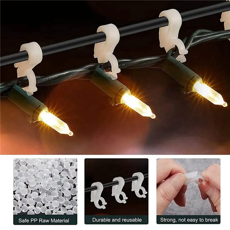ABJI-400X Christmas Light Clips - Gutter Clips For Hanging Outdoor Lights - Gutter Clips For Outside Hanging String Lights