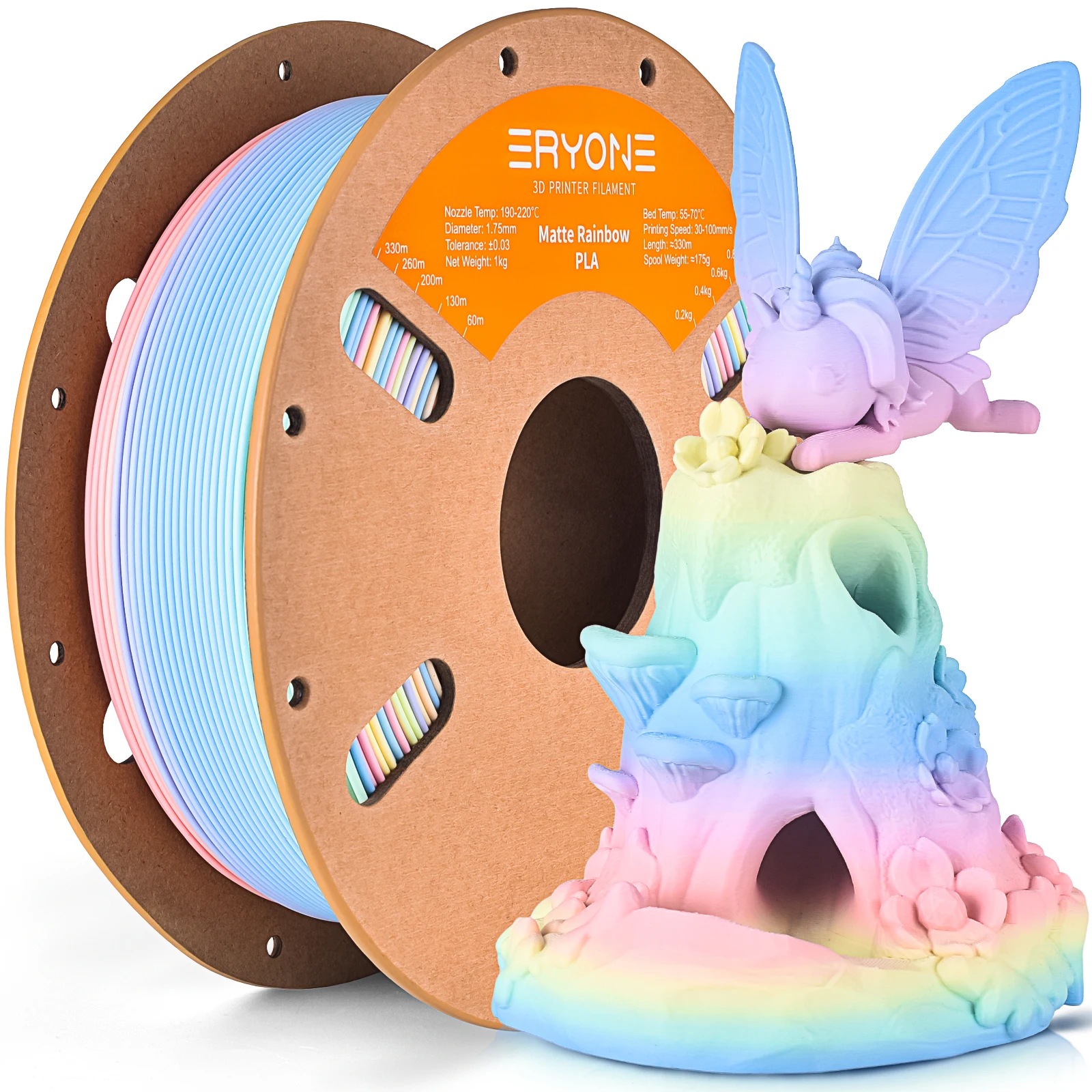 ERYONE 5KG Matte Rainbow PLA 3D Print Premium Filament, Macaron+Watercolor, PLA Matte Rainbow Filament Wholesale Big Sale