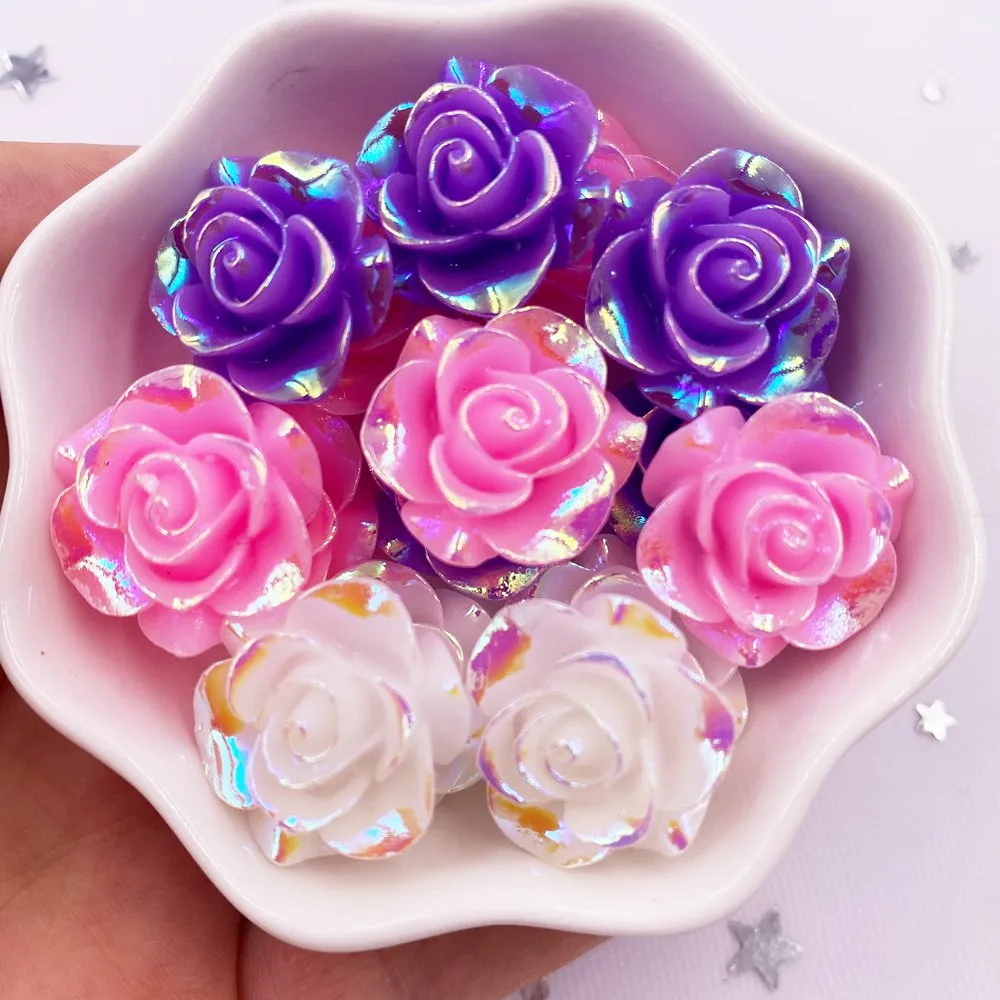 20mm AB Resin Rose Flatback Flower Rhinestone Gems 20Pcs Scrapbook Wedding Ornaments Applique Crafts DIY SL691