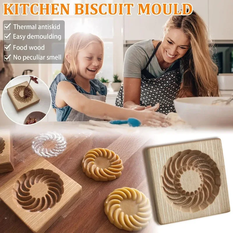 3D Wooden Cookie Molds Sandwich Jam Biscuit Stamp Embossing Tool Hand Press Christmas Valentine's Day Cookies Cutter Molds