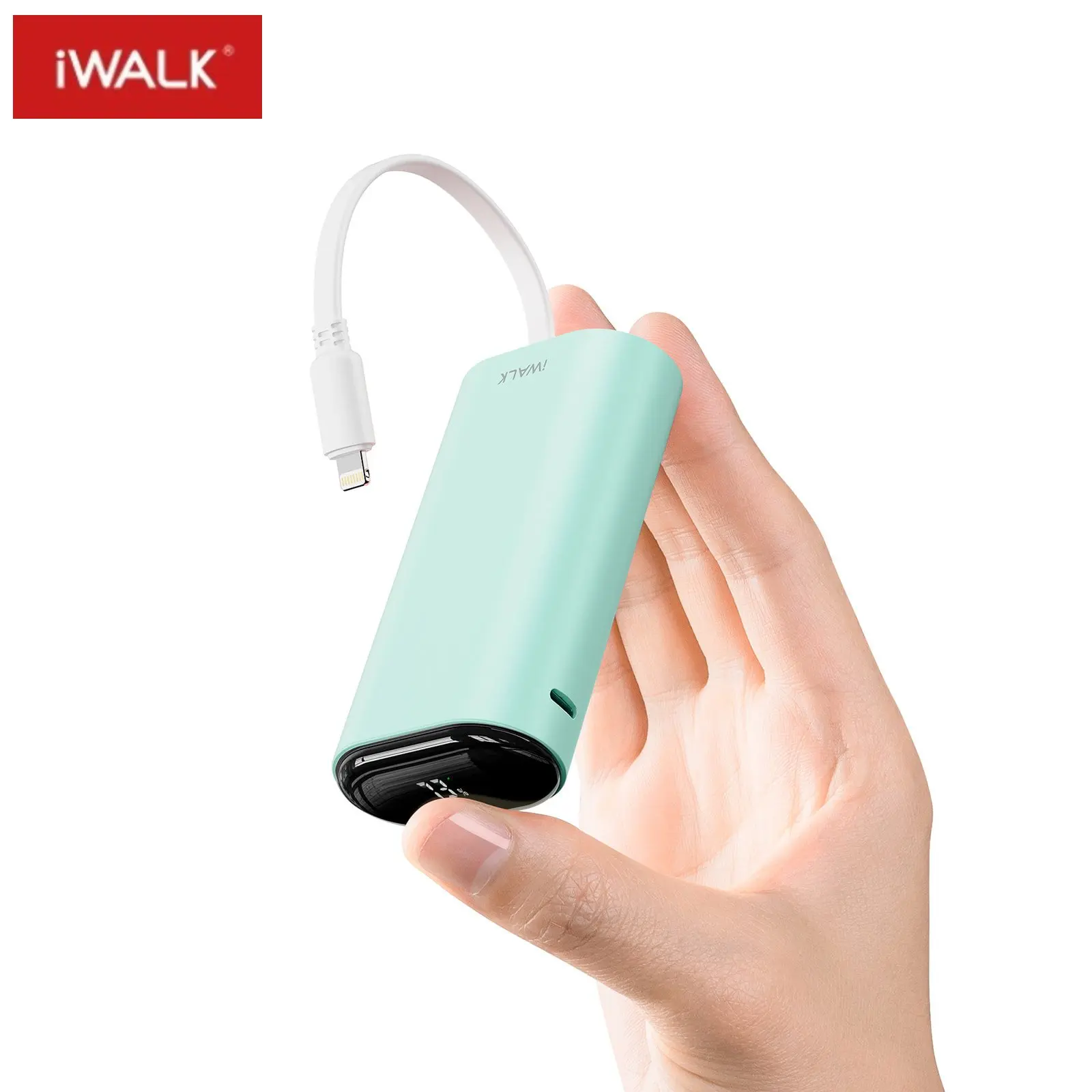 iwalk mini large capacity digital display portable power bank with built-in cable suitable for iPhone 12/14 Lightning