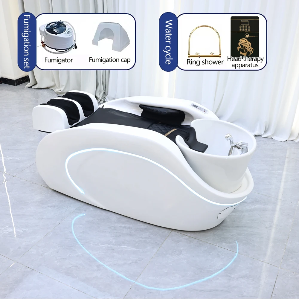 

Современная интеллектуальная мебель для парикмахерских: электрические кресла-мойки с раковиной.