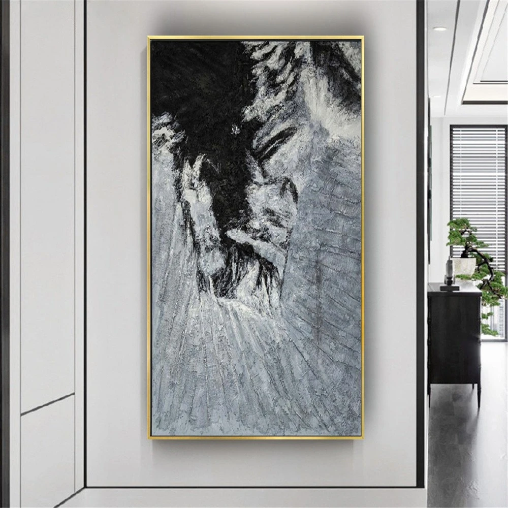 

Pop Grey And Black Canvas Paint Large Size 100% Handmade Thick Knife Modern Oil Painting Decor Living Room Artwork Gift Wall Art