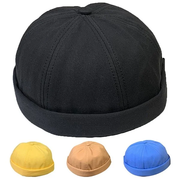 

Fashion Women Solid Color Brimless Hat Cotton Skullcap Harbour Docker Hat for Men Adjustable Rolled Cuff Beanie Cap Pumpkin Hat