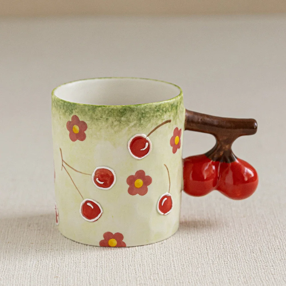 Cherry Shape Handgrip Porcelain Mugs Delicate Homehold Office Drinkware 260ML Ceramic Breakfast Water Juice Milk Coffee Mug Cups
