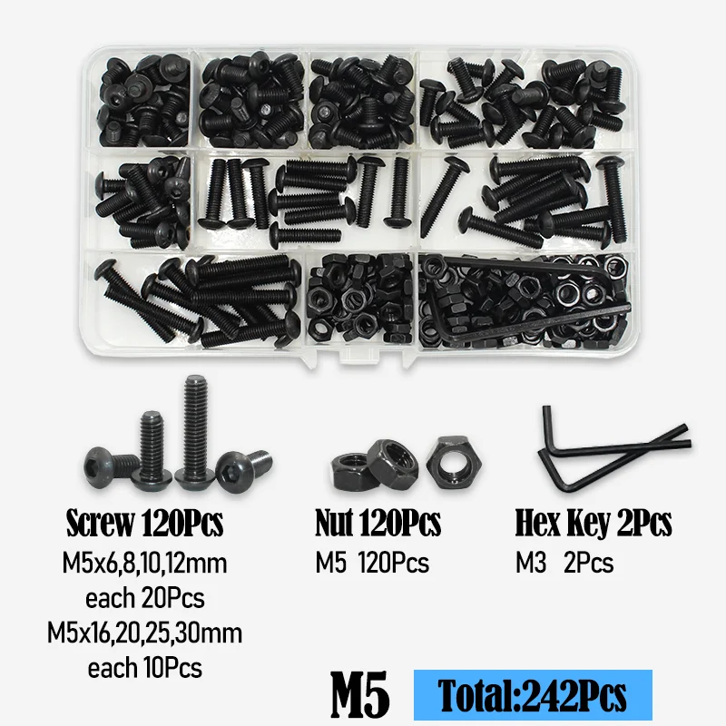 2510p Rundkopfschrauben M2 M2.5 M3 M4 M6 Güteklasse 10.9 Innensechskant-Rundkopfschrauben mit Allen-Antrieb ISO7380 Schrauben-Muttern-Unterlegscheiben-Set – Detail 13