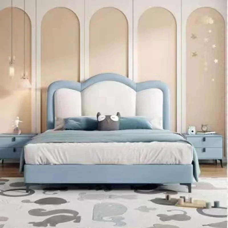 Princess bed Leather Single bed Princess room Castle  Solid wood bed