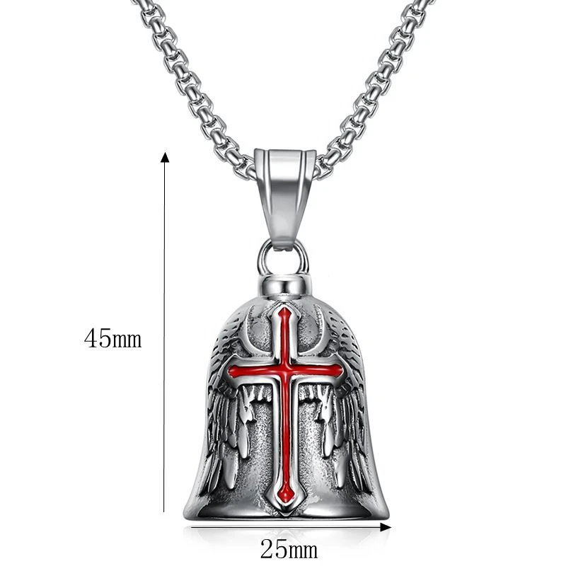 Classic Exquisite Angel Riding Motorcycle Bell Pattern Pendant Necklace Men and Women Punk Daily Leisure Amulet Rider Gift