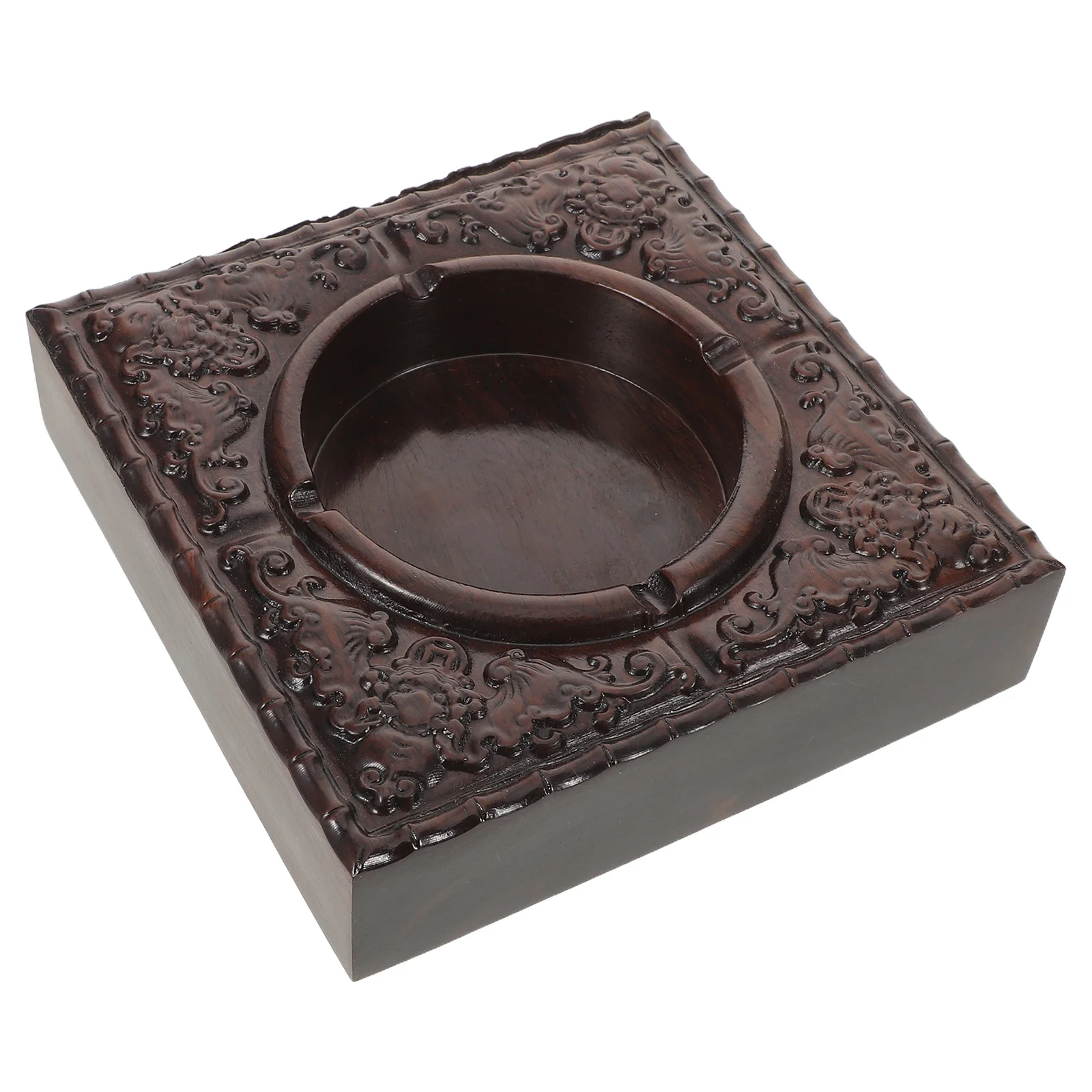 

Черная пепельница из черного дерева, винтажная китайская резная ветрозащитная пепельница для дыма для офиса, домашнего декора, настольные аксессуары для сигар, уличный