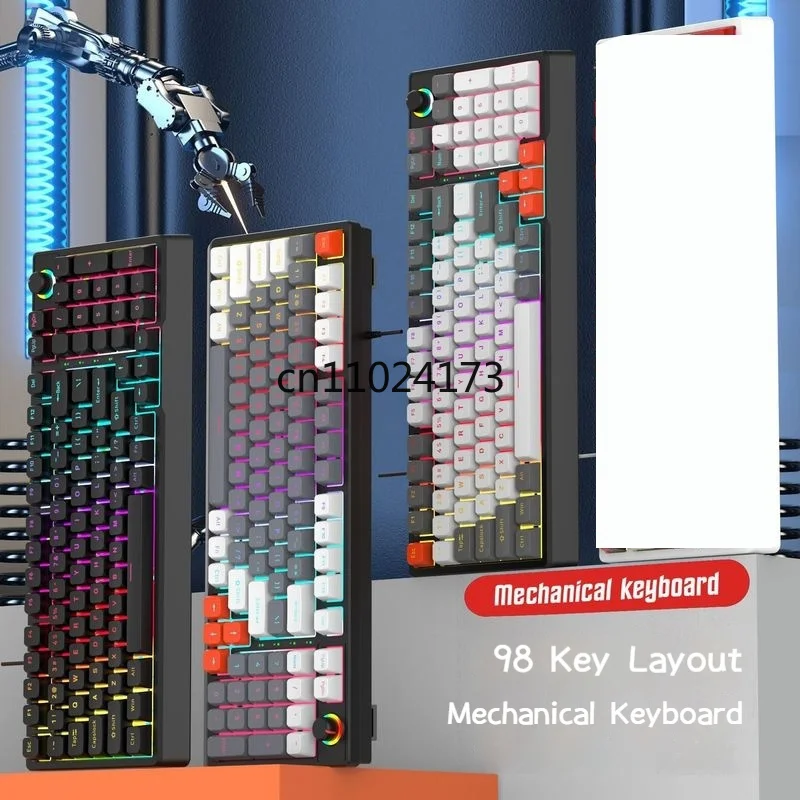 

Wired K98 Mechanical Keyboards Blue Axis Rgb Backlight Colorful 98keys Gaming Keyboard Hot Swap For Mechanical Keyboard Gifts