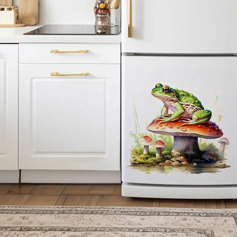 Watercolor Frog and Mushroom Wall Sticker Bathroom Toilet Decor Living Room Refrigerator Home Decoration Decals Stickers S840