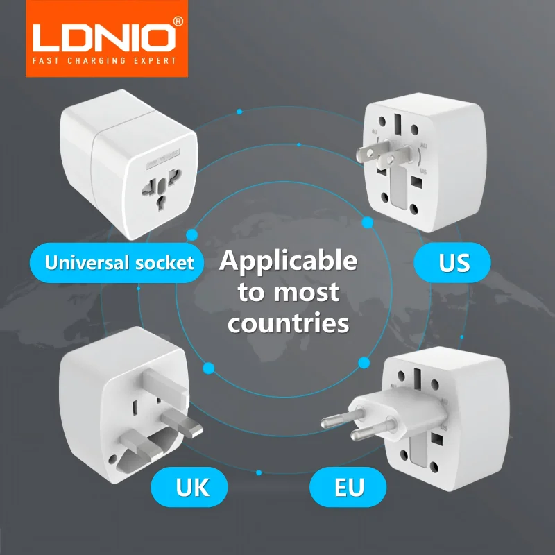 LDNIO Travel Adapter EU US AU UK Plug Universal Socket All in One AC Power Outlet Converter Eu To Usa Plug Adapter