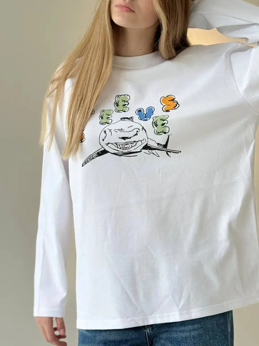 Koszulki z długim rękawem, cienkie bluzy, jesienne retro topy, temperamentne damskie koszulki z nadrukiem uroczego kreskówkowego hip-hopu, 100% bawełna, dla kobiet i dziewcząt.