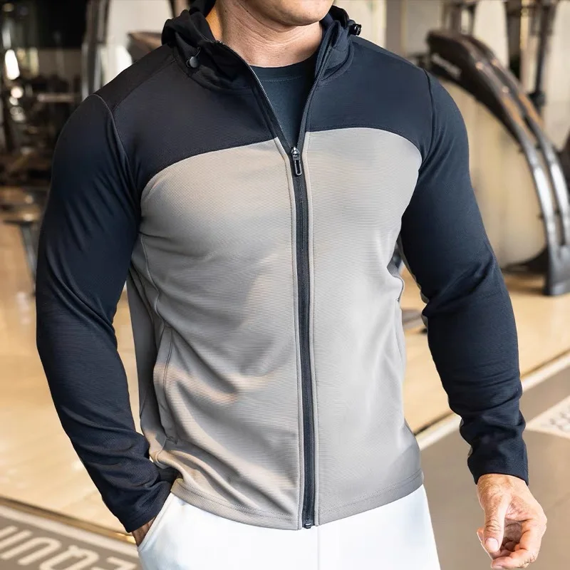 Autumn winter Hooded Running Jacket Men Sport tight Jacket fitness Gym Outdoor Quick dry waterproof Coat Cycling Sportswear Male