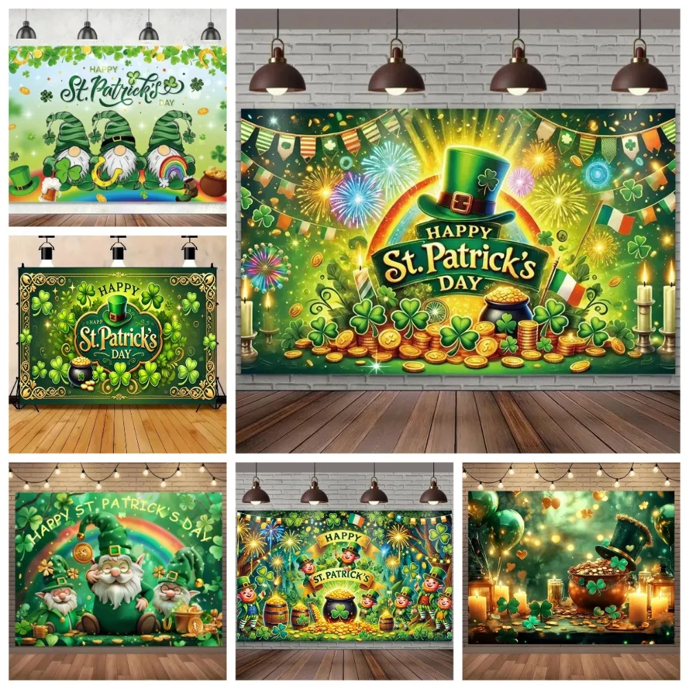 

St. Patrick's Day Clover Hat Decoration Photography Background, Children's Birthday Party Portrait Photography Studio Background