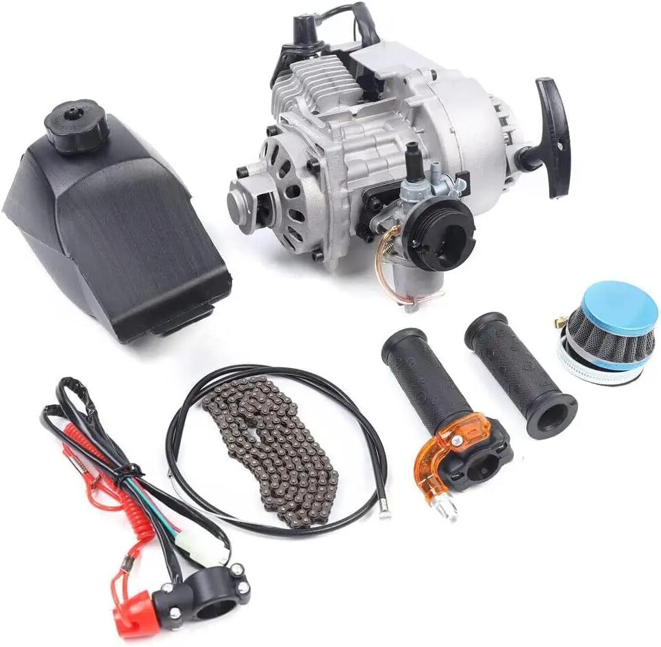 

49Cc 2 Stroke Pull Start Engine Motor Kit, Single Cylinder Air Cooled Motor Engine, Go Kart Forward Reverse Gearbox Kit Fits Min