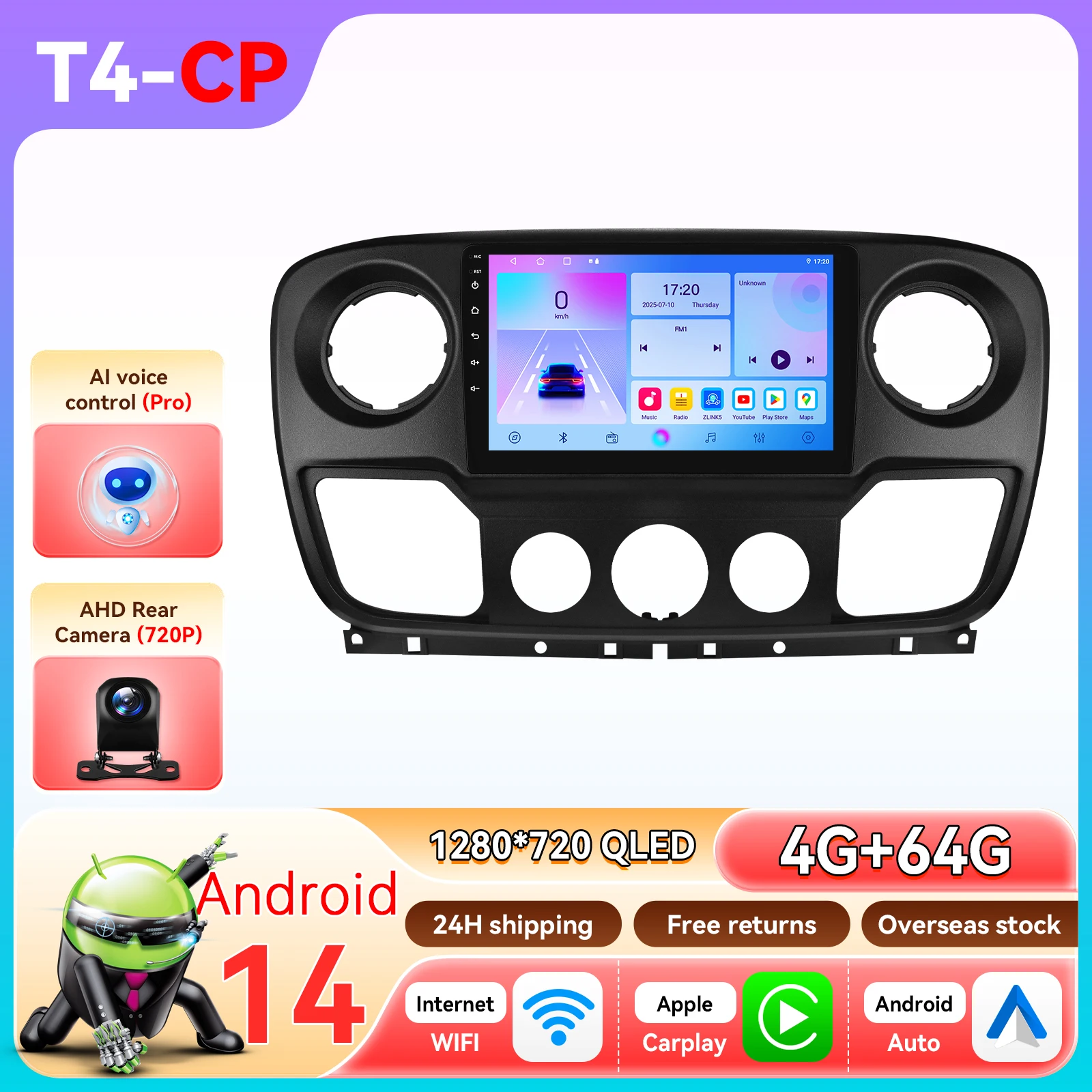 Android 14 autoradio voor Renault Master III 3 Nissan NV400 Opel Movano 2010-2021 Intelligente Carplay Auto Multimedia GPS 4G 6115