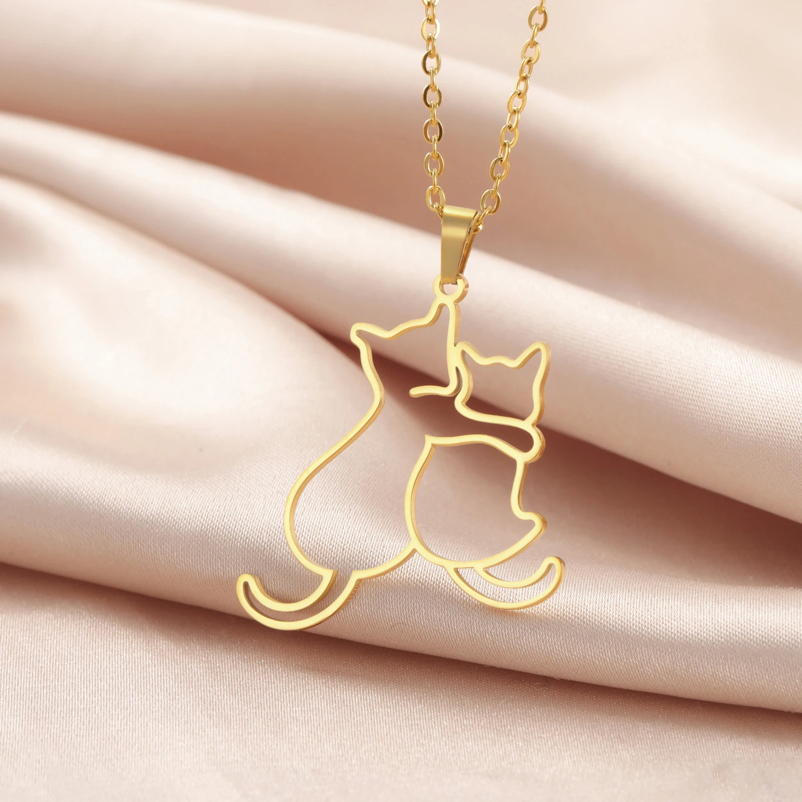 Lemegeton Edelstahl-Halskette mit niedlichem Tiermotiv, Katze und Hund, Geschenk für Haustierliebhaber für die Freundin