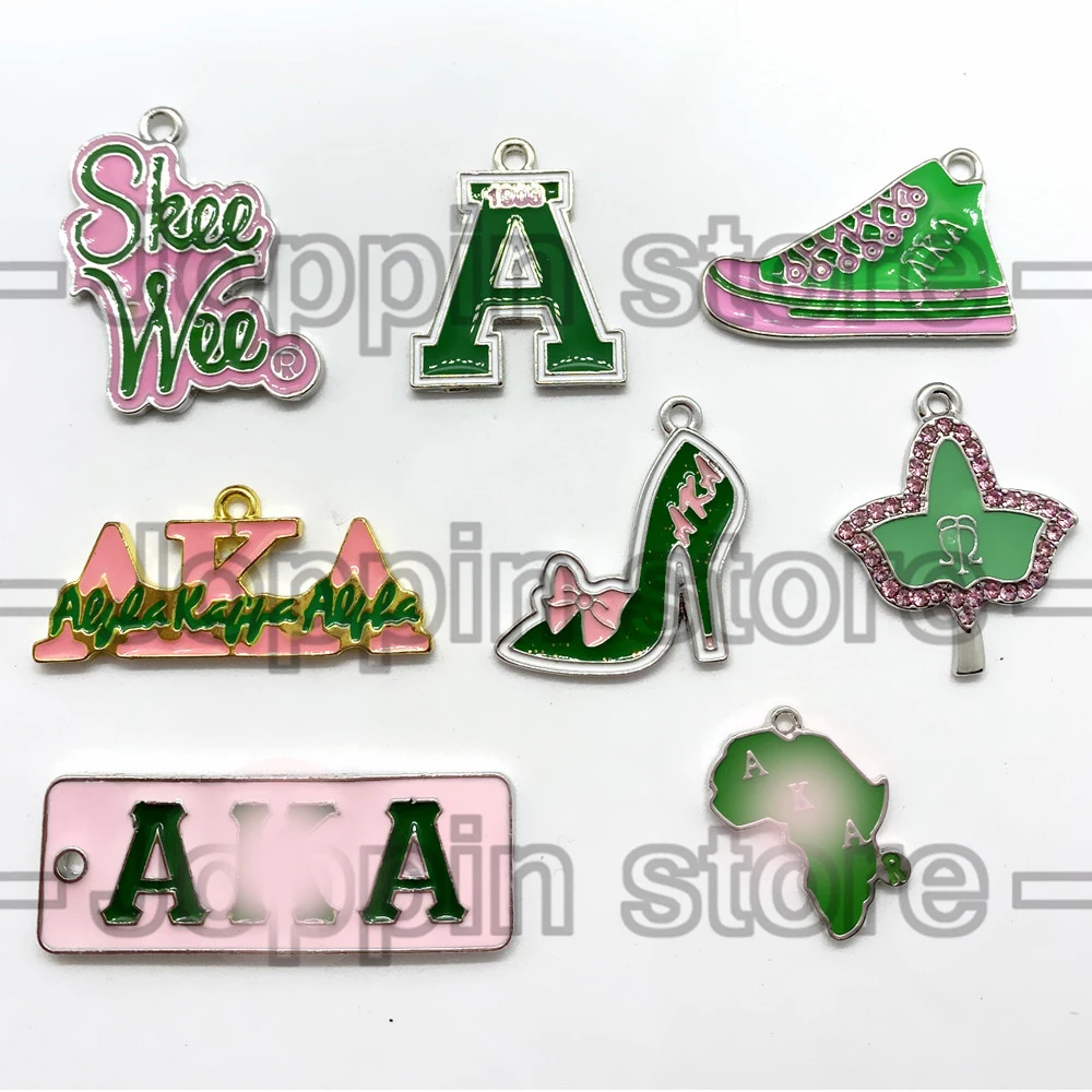 Exquisite green pink enamel metal sorority society symbol jewelry DIY pendant accessories