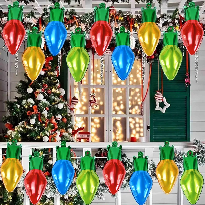 8/32Pcs Christmas Big Bulb Shaped Foil Balloons Colorful Christmas Balloon Xmas Home Indoor Outdoor Decoration New Year Party