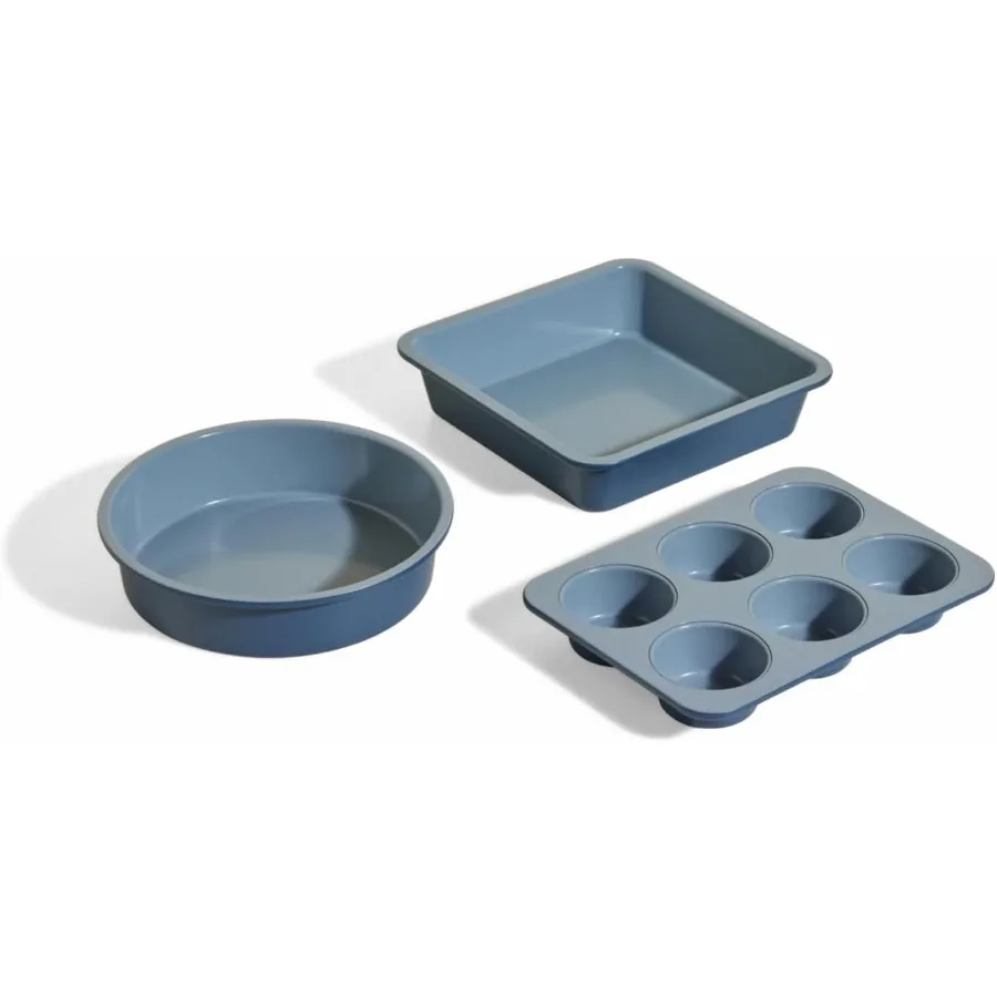 

Wonder Oven Baker s Kit 3Piece ToxinFree Ceramic Nonstick Bakeware Set 8 Round 8 Square 6Cup Muffin Pan OvenSafe up to 450°F Bl