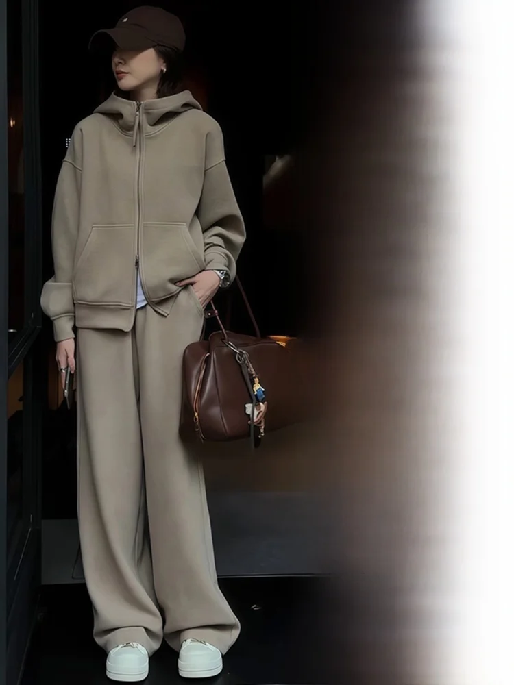 

2026 Winter Faion Women's Hoodie Set round Nelined Sweatirts Casual Sports Sle Two-piece High Waist Long Pants